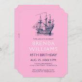 Nautical Blue Wind Sailing Birthday Party Invite Kaart (Voorkant / Achterkant)