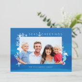 Nautical Blue Zeeen & Greetings Ocean Photo Lijst Feestdagenkaart (Staand voorkant)