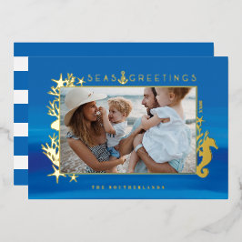 Nautical Blue Zeeen & Greetings Ocean Photo Lijst Folie Feestdagenkaart