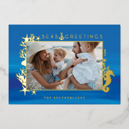 Nautical Blue Zeeen & Greetings Ocean Photo Lijst Folie Feestdagenkaart