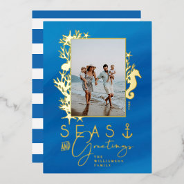 Nautical Blue Zeeen & Greetings Ocean Photo Lijst Folie Feestdagenkaart