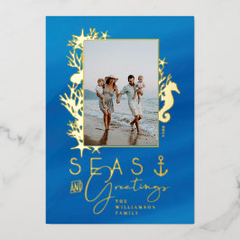 Nautical Blue Zeeen & Greetings Ocean Photo Lijst Folie Feestdagenkaart