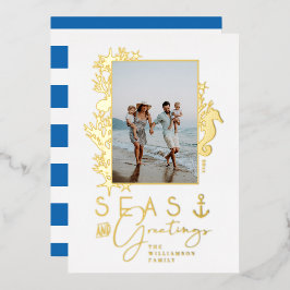 Nautical Blue Zeeen & Greetings Ocean Photo Lijst Folie Feestdagenkaart