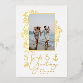 Nautical Blue Zeeen & Greetings Ocean Photo Lijst Folie Feestdagenkaart
