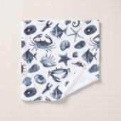 Nautical blue zeepaardseashell bad handdoek (Wasdoekje)
