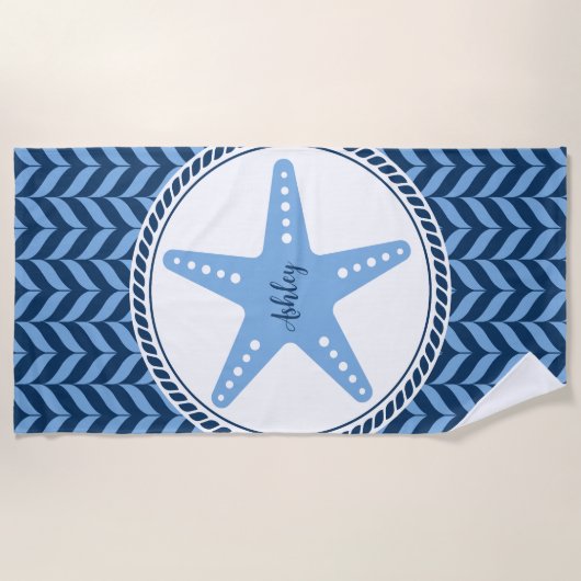 Nautical Blue Zeester kust  Strandlaken (Voorkant)