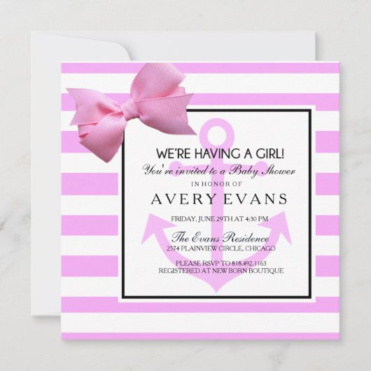 Nautical Blush Pink Anchor Het is een meisje Baby Kaart (Voorkant)