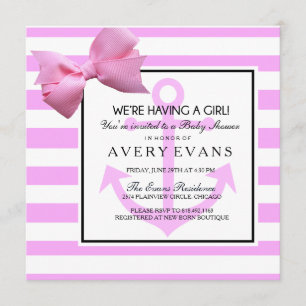Nautical Blush Pink Anchor Het is een meisje Baby  Kaart