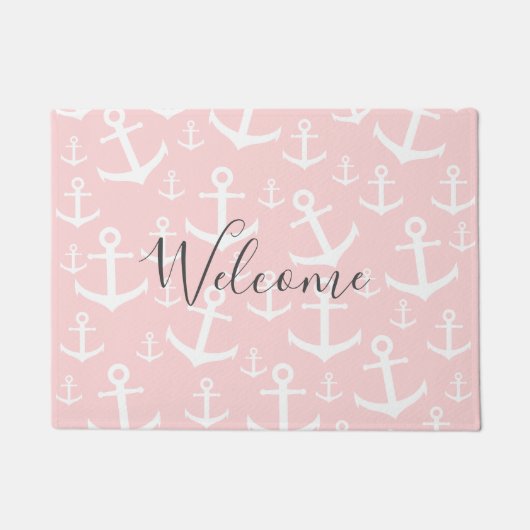 Nautical blush roze & white anchorman deurmat (Voorkant)