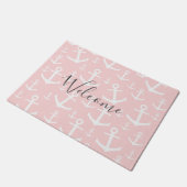Nautical blush roze & white anchorman deurmat (Schuin)