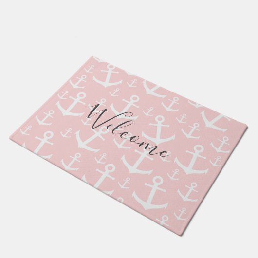 Nautical blush roze & white anchorman deurmat (Schuin)
