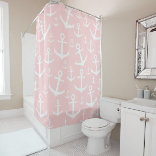 Nautical blush roze & white anchorman douchegordijn