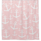 Nautical blush roze & white anchorman douchegordijn (Voorkant)