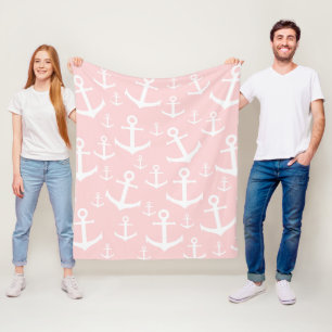 Nautical blush roze & white anchorman fleece deken