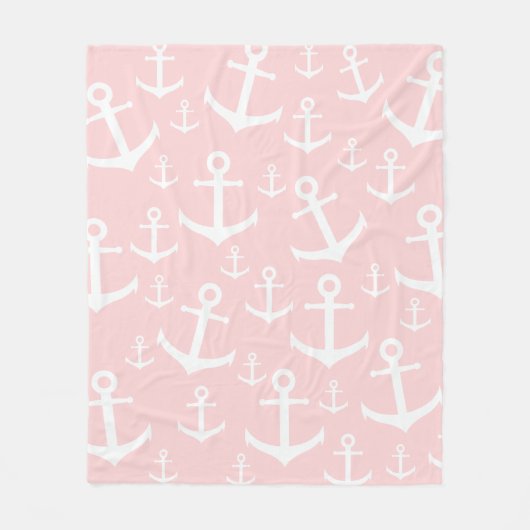 Nautical blush roze & white anchorman fleece deken (Voorkant)