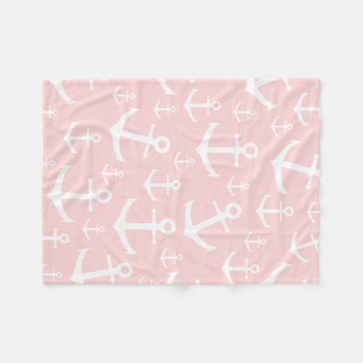 Nautical blush roze & white anchorman fleece deken (Voorkant (Horizontaal))