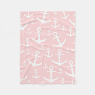 Nautical blush roze & white anchorman fleece deken