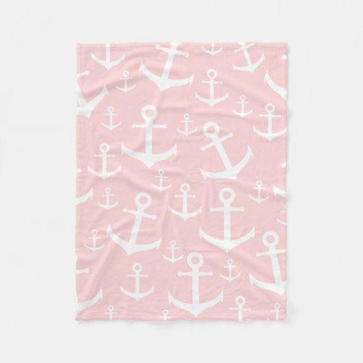 Nautical blush roze & white anchorman fleece deken (Voorkant)
