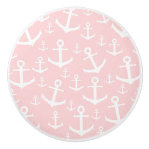Nautical blush roze & white anchorman keramische knop