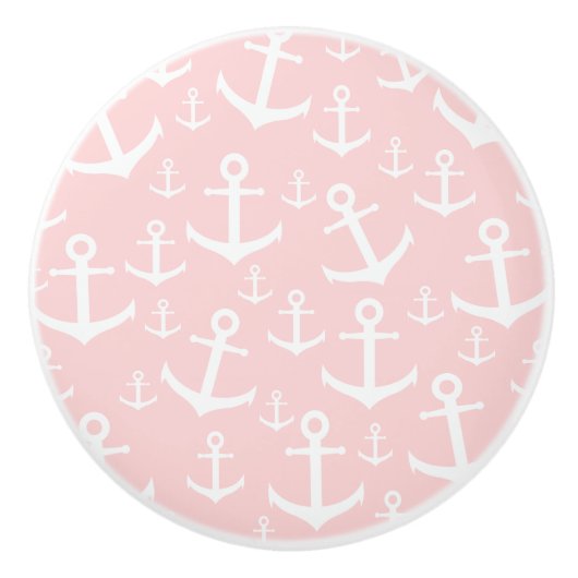 Nautical blush roze & white anchorman keramische knop (Voorkant)