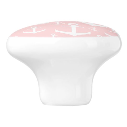 Nautical blush roze & white anchorman keramische knop (Zijkant)