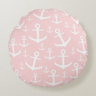 Nautical blush roze & white anchorman rond kussen