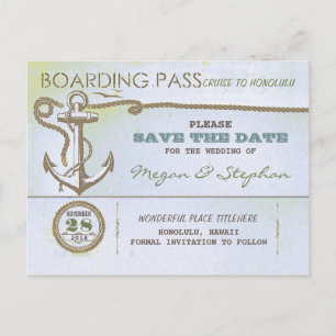 Nautical boarding pass save the date ticket aankondigingskaart