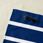 Nautical Boat Add Name Navy Blue Striped Strandlaken (In situ)