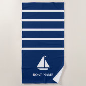 Nautical Boat Add Name Navy Blue Striped Strandlaken (Voorkant)