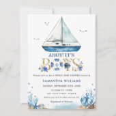 Nautical Boat Ahoy Het is Boys Triplet Baby shower Kaart (Voorkant)