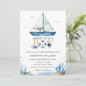 Nautical Boat Ahoy Het is een Jongen Baby shower Kaart (Staand voorkant)