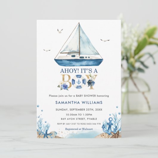 Nautical Boat Ahoy Het is een Jongen Baby shower Kaart (Staand voorkant)