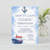 Nautical Boat Ahoy Het is een Jongen Baby shower Kaart (Staand voorkant)