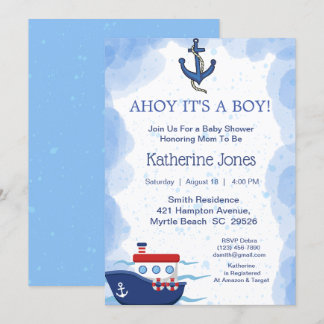 Nautical Boat Ahoy Het is een Jongen Baby shower Kaart
