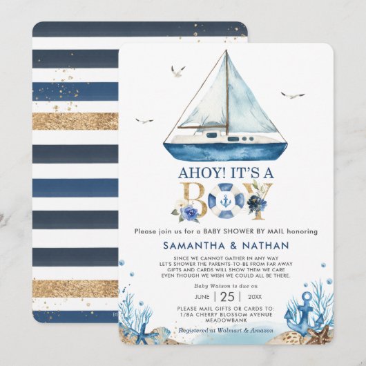Nautical Boat Ahoy Het is een Jongen Baby shower p Kaart (Voorkant / Achterkant)
