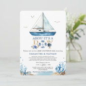 Nautical Boat Ahoy Het is een Jongen Baby shower p Kaart (Staand voorkant)