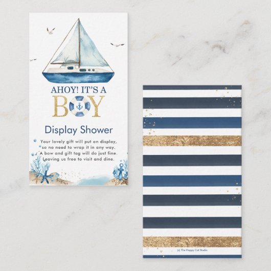 Nautical Boat Ahoy Het is een Jongen Display Douch Informatiekaartje (Voorkant / Achterkant)