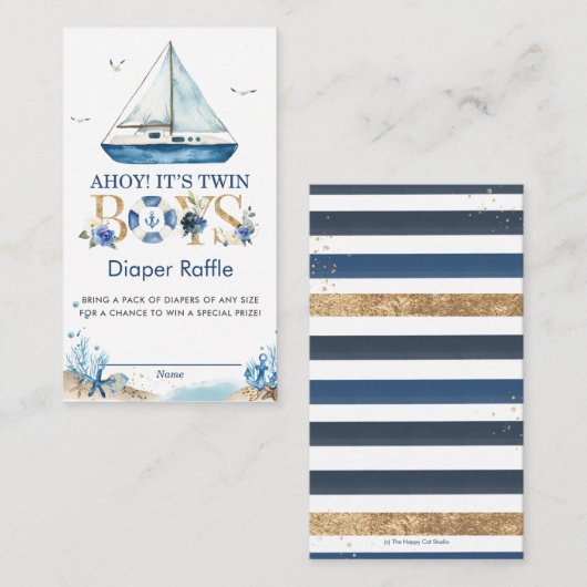 Nautical Boat Ahoy Het is een tweelingboot luieraf Informatiekaartje (Voorkant / Achterkant)