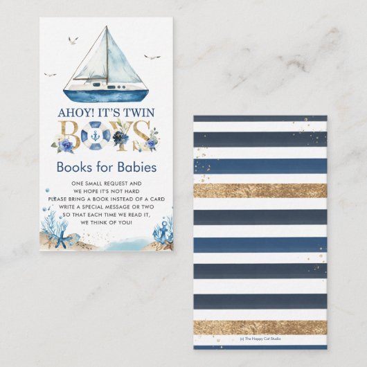 Nautical Boat Ahoy Het is tweelingboeien voor baby Informatiekaartje (Voorkant / Achterkant)