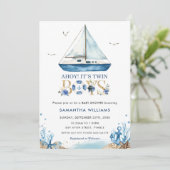 Nautical Boat Ahoy Het is Twin Boys Baby shower  Kaart (Staand voorkant)