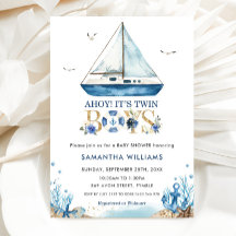 Nautical Boat Ahoy Het is Twin Boys Baby shower