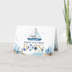 Nautical Boat Ahoy Het is Twins Boys Baby shower Bedankkaart