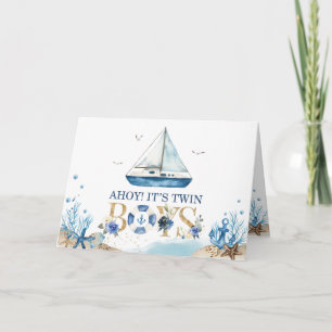 Nautical Boat Ahoy Het is Twins Boys Baby shower Bedankkaart
