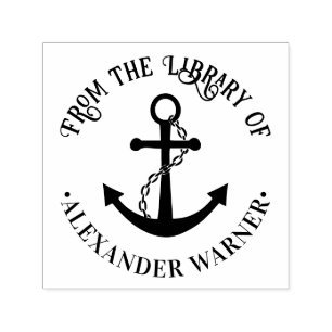 Nautical Boat Anchor #3 Bibliotheek Boek Naam Zelfinktende Stempel