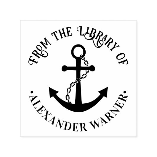 Nautical Boat Anchor #3 Bibliotheek Boek Naam Zelfinktende Stempel (Design)