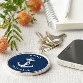 Nautical Boat Anchor and Name Captain Custom Sleutelhanger (Zijkant)