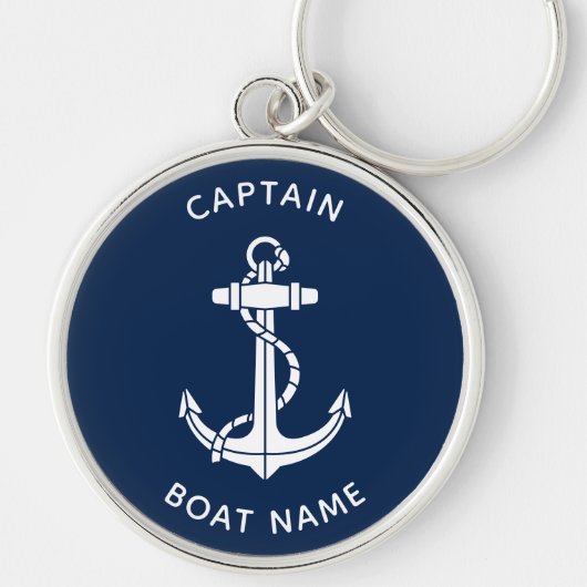 Nautical Boat Anchor and Name Captain Custom Sleutelhanger (Voorkant)