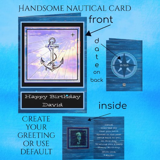 Nautical Boat Anchor and Seahorse Happy Birthday Kaart