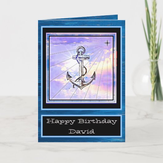Nautical Boat Anchor and Seahorse Happy Birthday Kaart (Voorkant)