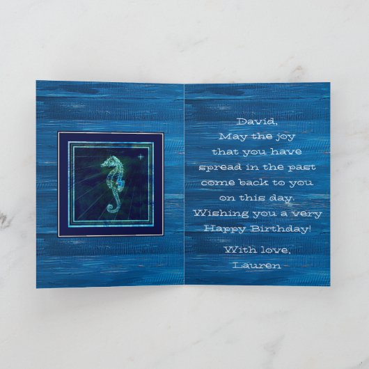 Nautical Boat Anchor and Seahorse Happy Birthday Kaart (Binnen)